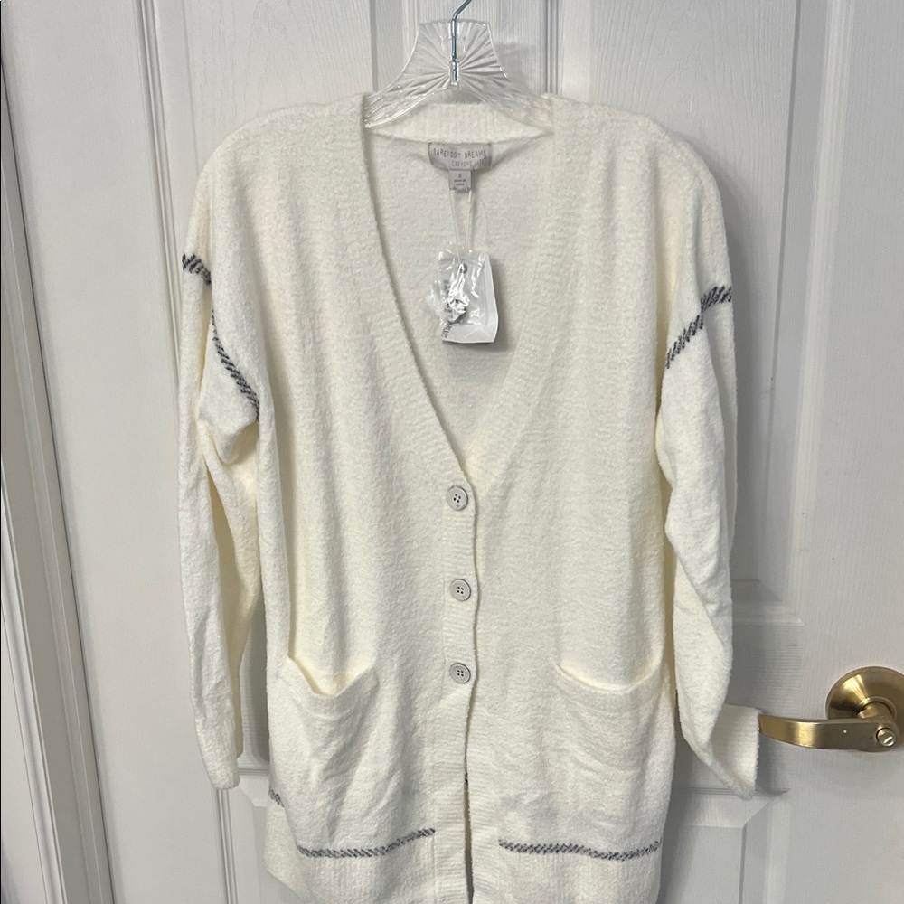 NWT BAREFOOT DREAMS COZYCHIC LITE CONTRAST STITCH CARDIGAN - Small